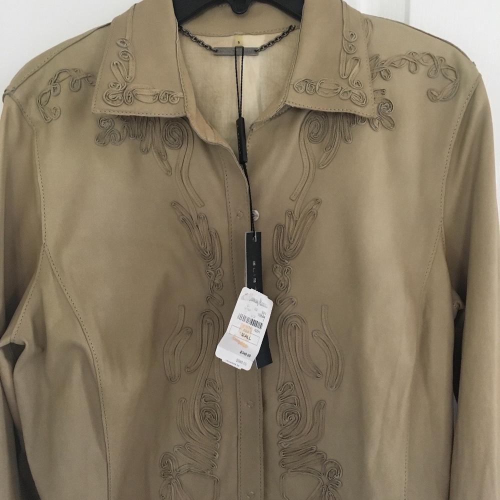 Elie Tahari embroidered leather jacket shirt NWT - Picture 2 of 11